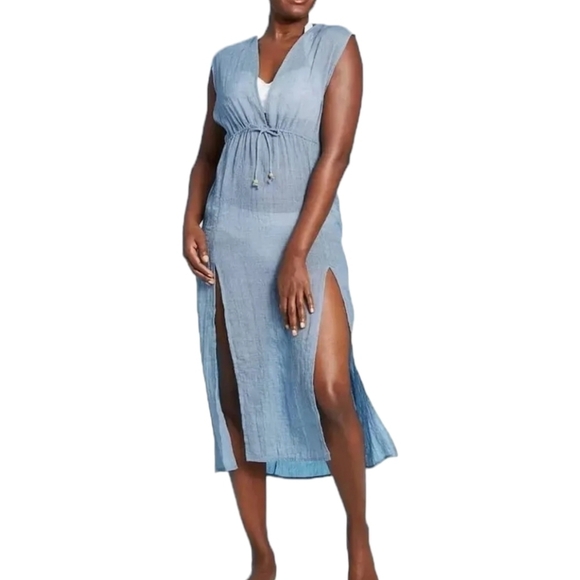 KONA SOL Sheer Bathing‎ Suit Coverup Dress Blue Women's Size S - Picture 1 of 10